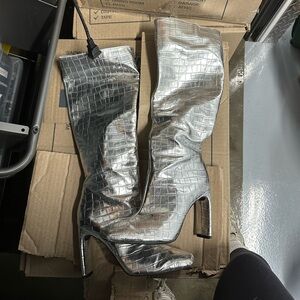 ZARA Silver Croc-Embossed Women's Boots